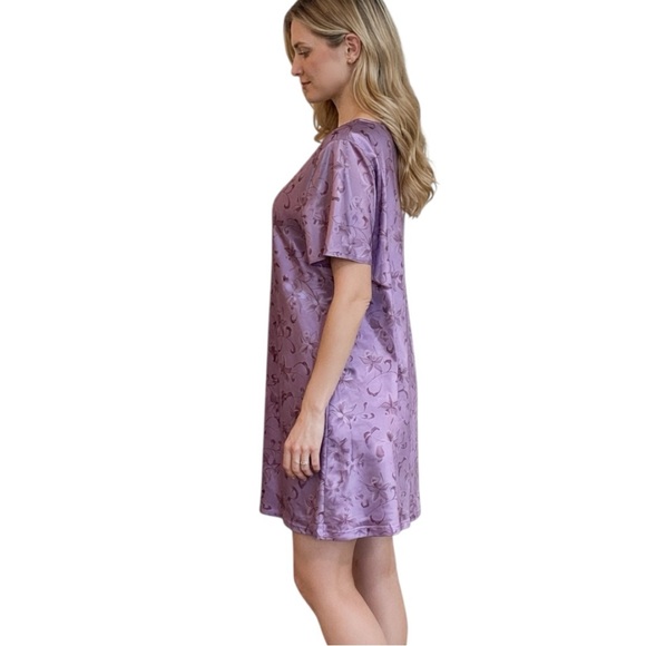 Lavender Satin Floral Nightgown | Short Sleeve Sleepwear Sz XL/18 - Picture 4 of 8